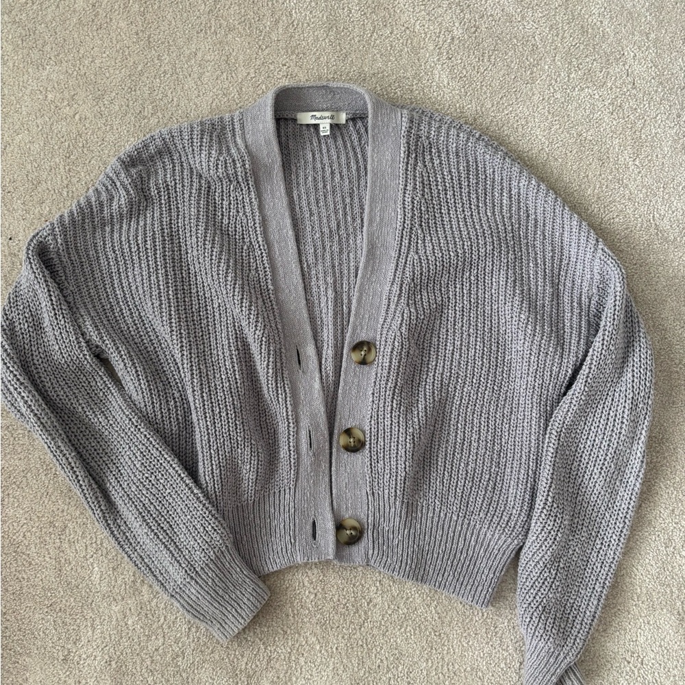 Madewell 100% Cotton Lilac Cropped Cardigan Sweater